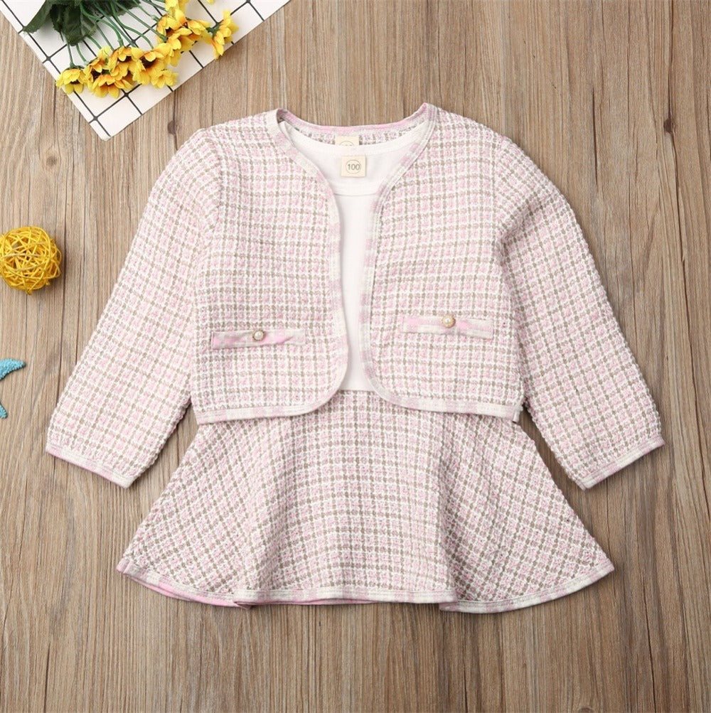 Puddle and Patch™ Baby Girl Two-Piece Plaid Dress Set – Long Sleeve Knitted Sweater and A-Line Skirt