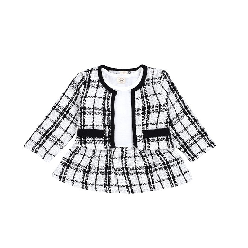 Puddle and Patch™ Baby Girl Two-Piece Plaid Dress Set – Long Sleeve Knitted Sweater and A-Line Skirt