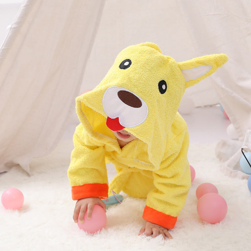 Puddle and Patch™ Cartoon Cute Animal Hooded Baby Bathrobe – Pure Cotton for Comfort and Warmth