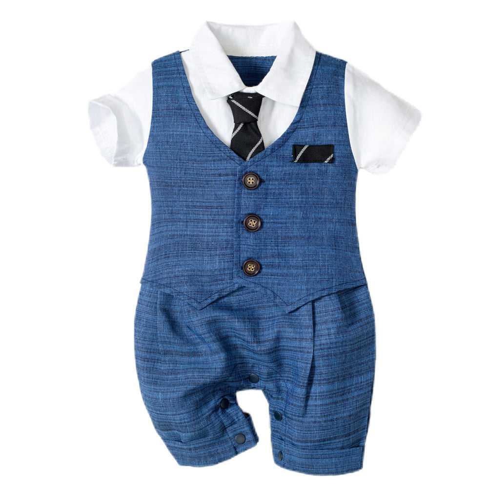 Puddle and Patch™ Baby Boy Summer Jumpsuit – Gentleman's Short Sleeve Bodysuit