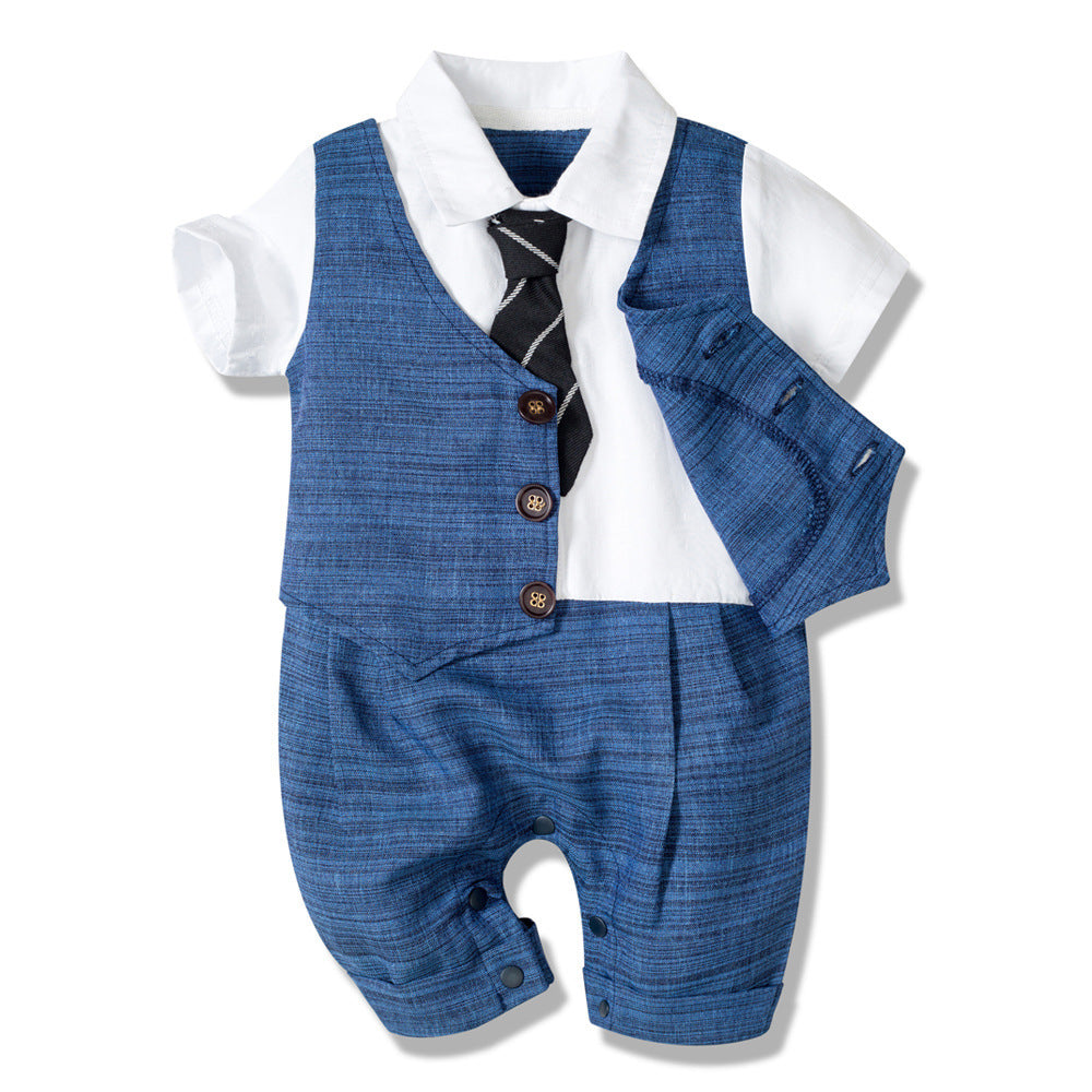 Puddle and Patch™ Baby Boy Summer Jumpsuit – Gentleman's Short Sleeve Bodysuit