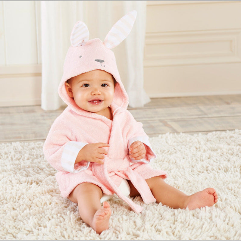 Puddle and Patch™ Cartoon Cute Animal Hooded Baby Bathrobe – Pure Cotton for Comfort and Warmth