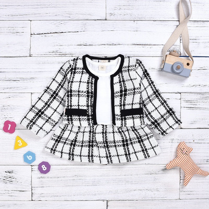Puddle and Patch™ Baby Girl Two-Piece Plaid Dress Set – Long Sleeve Knitted Sweater and A-Line Skirt