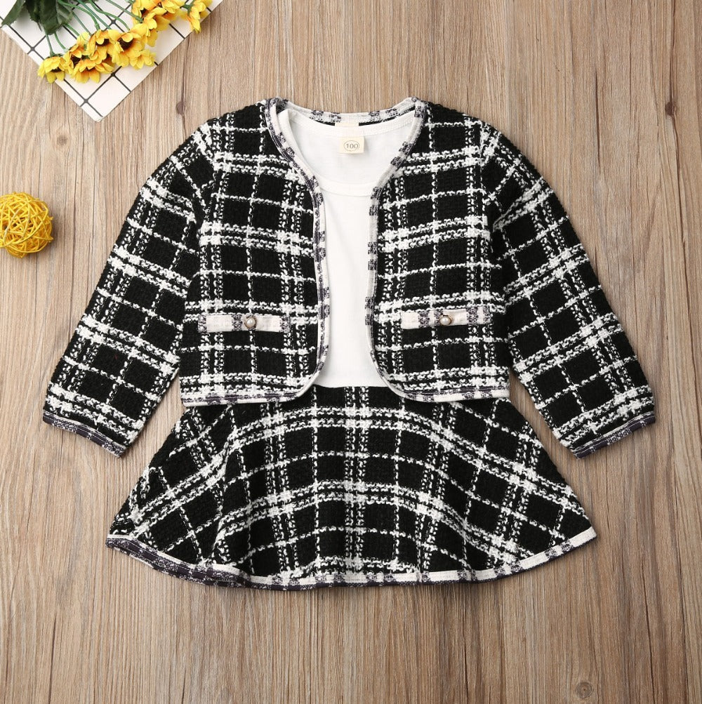 Puddle and Patch™ Baby Girl Two-Piece Plaid Dress Set – Long Sleeve Knitted Sweater and A-Line Skirt