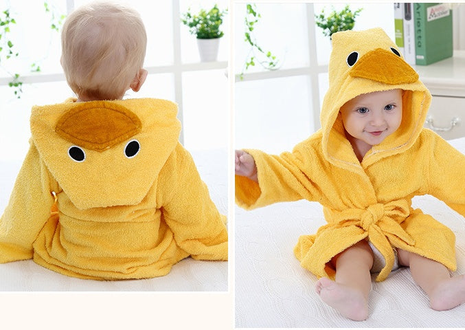 Puddle and Patch™ Cartoon Cute Animal Hooded Baby Bathrobe – Pure Cotton for Comfort and Warmth