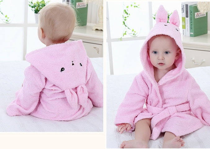 Puddle and Patch™ Cartoon Cute Animal Hooded Baby Bathrobe – Pure Cotton for Comfort and Warmth