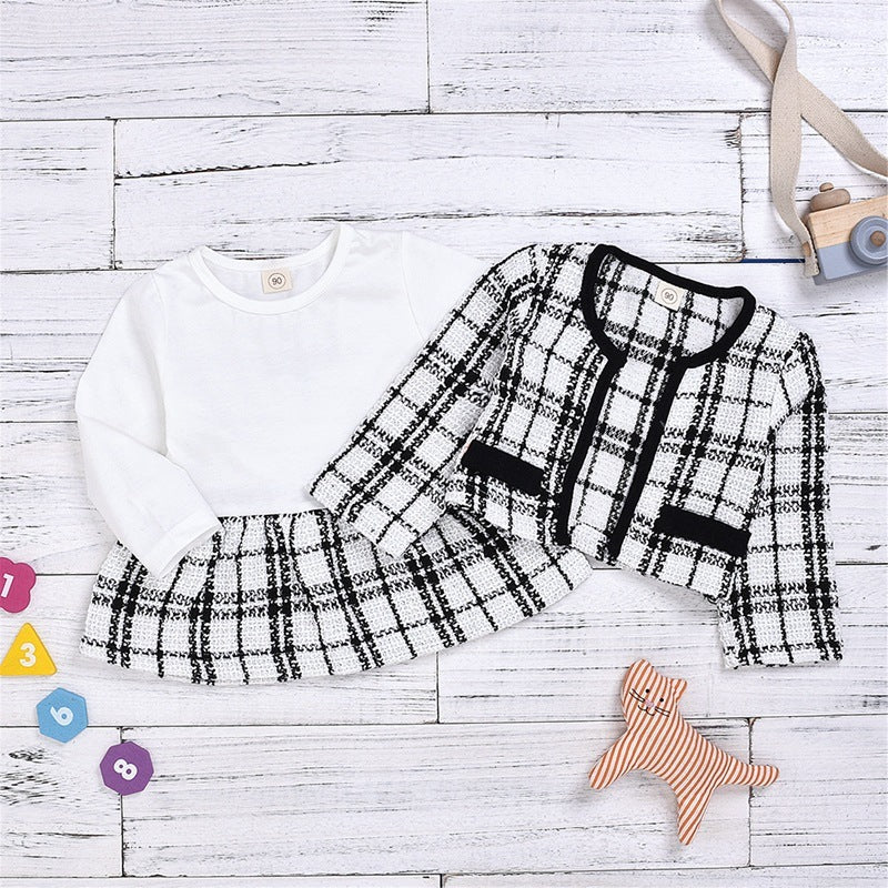 Puddle and Patch™ Baby Girl Two-Piece Plaid Dress Set – Long Sleeve Knitted Sweater and A-Line Skirt