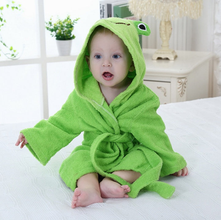 Puddle and Patch™ Cartoon Cute Animal Hooded Baby Bathrobe – Pure Cotton for Comfort and Warmth