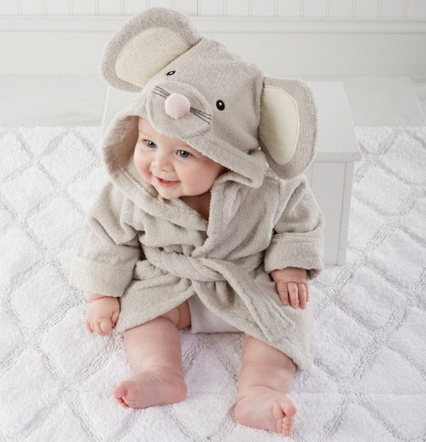 Puddle and Patch™ Cartoon Cute Animal Hooded Baby Bathrobe – Pure Cotton for Comfort and Warmth