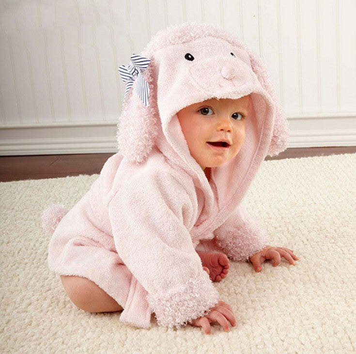 Puddle and Patch™ Cartoon Cute Animal Hooded Baby Bathrobe – Pure Cotton for Comfort and Warmth