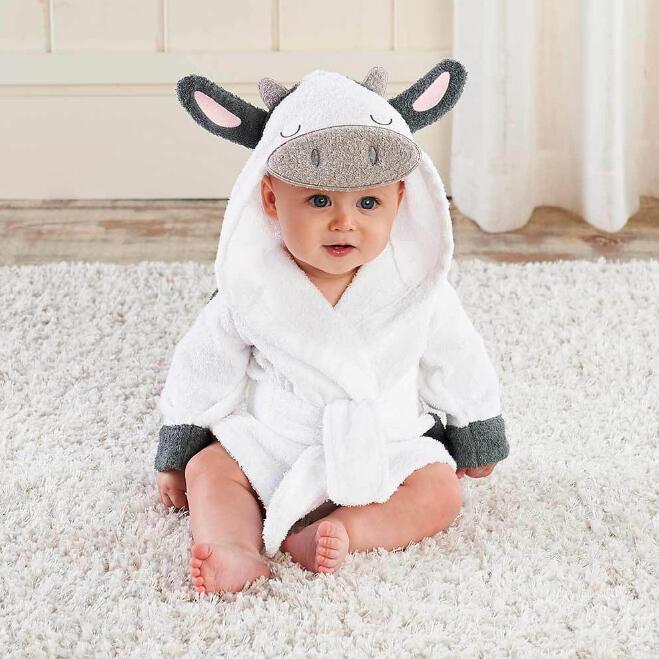 Puddle and Patch™ Cartoon Cute Animal Hooded Baby Bathrobe – Pure Cotton for Comfort and Warmth