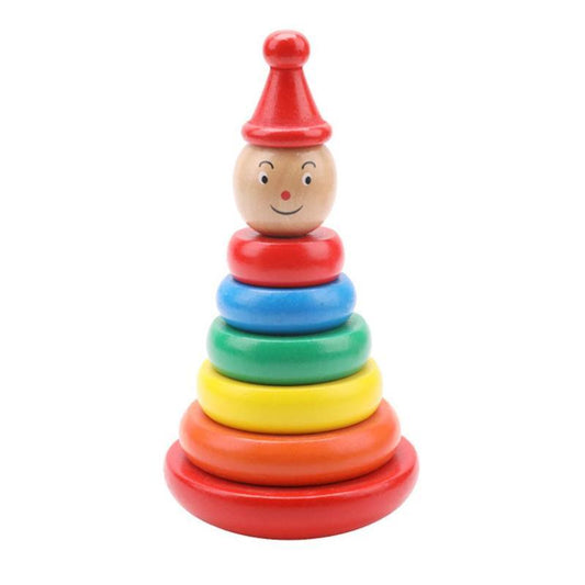 Baby Early Education Educational Wooden Stacked Circle Toy - Tumbler Rainbow Tower