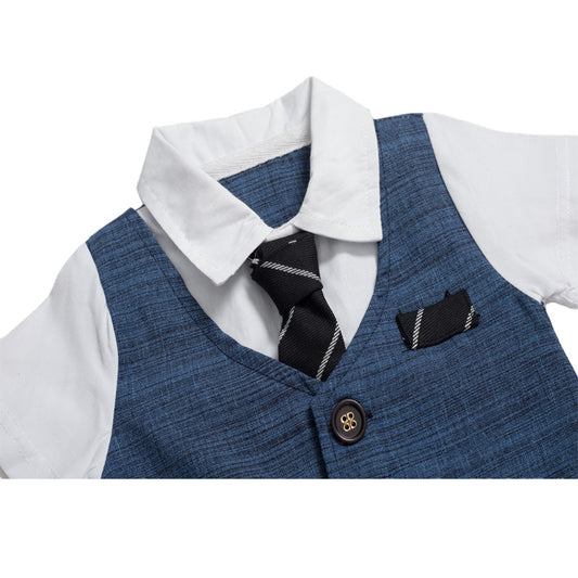 Puddle and Patch™ Baby Boy Summer Jumpsuit – Gentleman's Short Sleeve Bodysuit