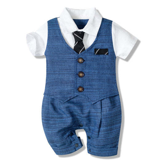 Puddle and Patch™ Baby Boy Summer Jumpsuit – Gentleman's Short Sleeve Bodysuit