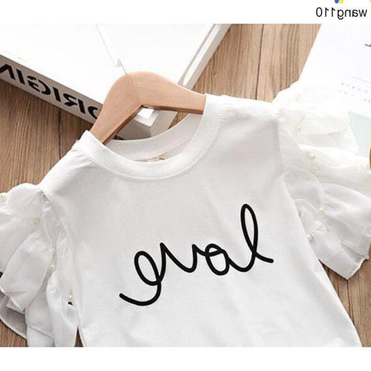 Summer Kids Girls "Love" T-Shirt and Denim Heart Patch Skirt Set