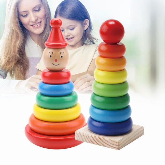Baby Early Education Educational Wooden Stacked Circle Toy - Tumbler Rainbow Tower