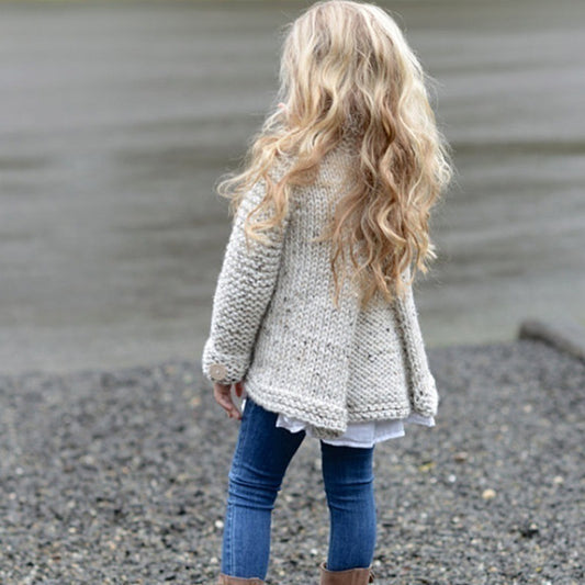 Girls' Knitted Cardigan Sweater Coat – Soft Rabbit Hair Blend